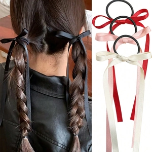 Elegant Balletcore Bow Ribbon Hair Ties Long Satin Gingham Hair Scrunchies For Women Girls Double Ponytail Sweet Hair Accessories