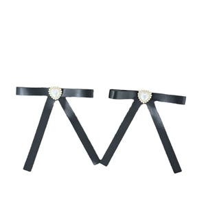 Barrettes à cheveux nœud en satin noir avec perles en cœur et strass style ballet élégant