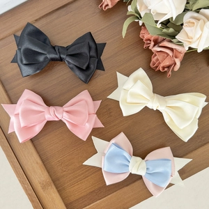 Handmade Satin Ribbon Bow Hair Clip For Women French Vintage Layered Bowknot Spring Clip Duckbill Clip Hair Accessories
