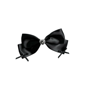 Eleganter schwarzer Satin-Haarclip mit Herz-Strassstein im süßen Gothic- und Lolita-Stil