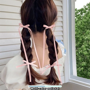 Pink ribbon bow hair clips set for girls featuring long streamers for braided hairstyles