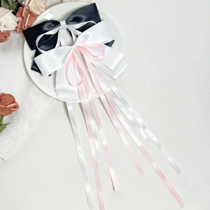 French Style Large Satin Bow Hair Clip With Long Streamers Elegant Silk Ribbon Hair Accessory For Women Spring Clip Top Clip