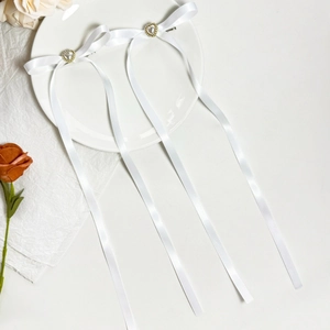 Barrettes à nœuds en ruban blanc style ballerine avec perle en cœur et pinces en métal