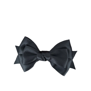 Elegant black triple-layered satin bow hair clip with a silky finish on a white background