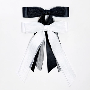 Elegant Double Layer Mesh Ribbon Bow Hair Clip For Women Fairylike Large Bowknot Streamer Spring Clip Hair Accessories