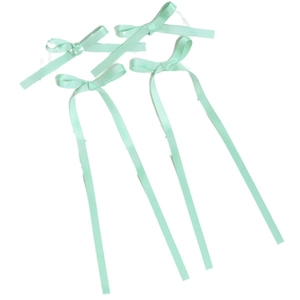 Set of four mint green ribbon bow hair clips with long streamers for sweet girls
