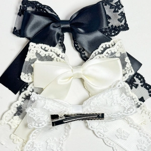 Lot de barrettes nœuds en dentelle élégantes noir, blanc cassé et blanc pur avec pinces bec