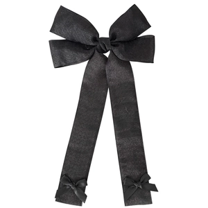 Barrette à nœud noir élégante avec longs rubans pour coiffure de femme