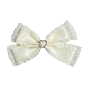 Eleganter cremeweißer Spitzen-Haarclip mit Herz-Strassstein für Damen Mode