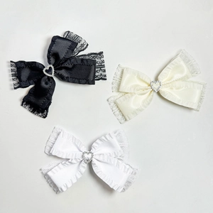Spitze Gurtband Herz Schleife Haarklammer Für Damen Süßer Mori-Mädchen-Stil Strass Dekorierte Entenschnabelklemme Haarschmuck