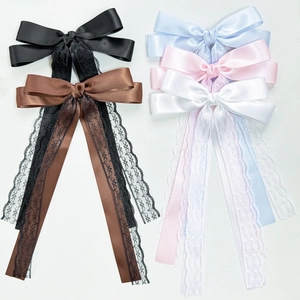 Nœud Papillon Pince à Cheveux Dentelle Ruban Satin Long Ruban Pince à Bec de Canard Mode Élégant Accessoires de Cheveux Femmes Filles
