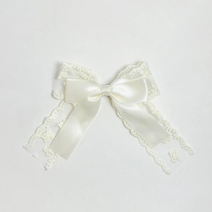 Barrette à cheveux élégante en dentelle blanche avec double ruban en satin de soie