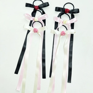Élastiques à Cheveux Nœud en Satin Balletcore Avec Rose Fait Main Style Coquette Doux Français Accessoires de Cheveux à Long Ruban Pour Femmes
