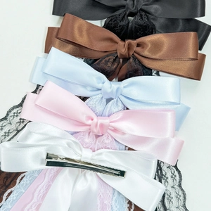 Lot de cinq barrettes à cheveux élégantes avec nœuds en dentelle et couleurs variées