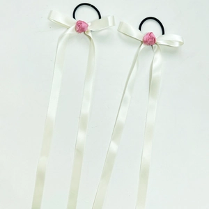 Chouchous à ruban blanc avec décor de rose rose style ballet nœud papillon femme