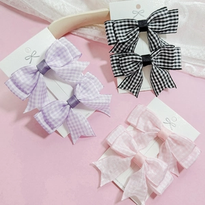 Set de pinzas para el pelo con lazos de cuadros y tul en violeta, negro y rosa para niña