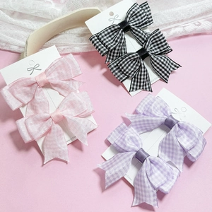 Juego de Pinzas para el Cabello con Lazo Estilo Academia Japonesa Para Mujeres Horquillas de Cinta a Cuadros Tocado Diario