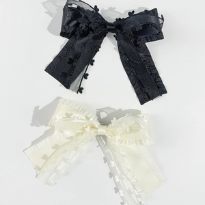 Korean Sweet Ribbon Bow Hair Clip For Women Double Layered Heart Ruffle Edge Handmade Duckbill Clip Cute Hair Accessories