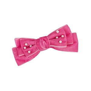 Elegant pink velvet bow hair clip with white faux pearls for women hair accessories