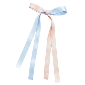 Minimalist long ribbon bow hairclip in pink and blue satin with long streamers