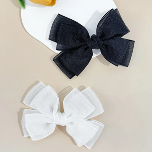 Korean Style Double Layer Mesh Bowknot Hair Clip For Women Shimmer Tulle Duckbill Clip Elegant Sweet Bow Hair Accessories