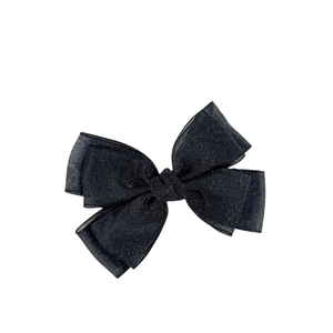 Elegant black double-layer mesh bow hair clip with shimmering sequins for women