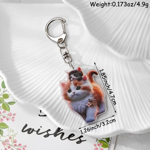 Detail view of cute acrylic cat keychain showing height 4.7cm and silver lobster clasp