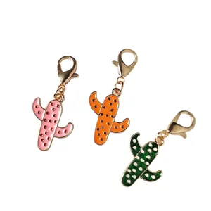 Creative minimalist cactus alloy keychain set in pink, orange, and green colors