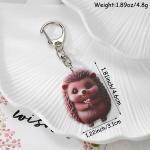 Detailed size specifications of the acrylic hedgehog keychain with precise measurements