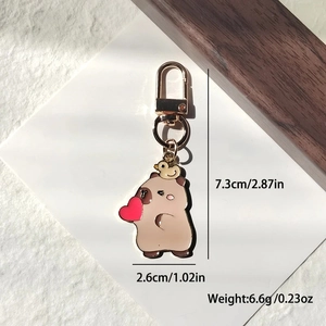 Porte-clés capybara mignon en alliage avec cœur et canard, dimensions 7,3 cm x 2,6 cm