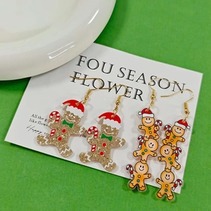 Orecchini Pendenti in Acrilico con Omino di Pan di Zenzero Natalizio Carino Glitter Cappello di Babbo Natale per Donne Bambini