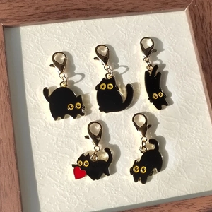 Mignon Dessin Animé Chat Noir Porte-clés en Alliage Émail Goutte d'Huile Animal Pendentif Anneau de Clé pour Sacs Femme Bijoux Cadeau