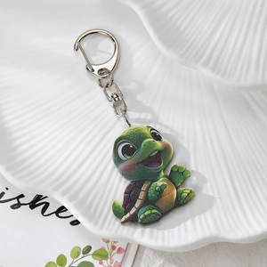 Cute double-sided acrylic sea turtle keychain with silver metal lobster clasp