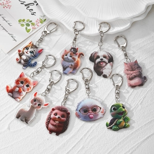 Creative Cartoon Animal Acrylic Keychain Double Sided Print Cute Cat Dog Turtle Alpaca Pendant For Bag Backpack Key Decor