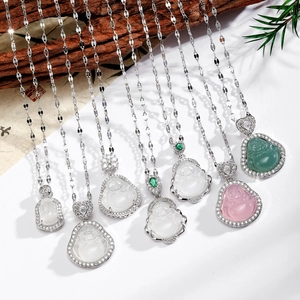 Style Chinois Vintage Acier Inoxydable Bouddha Pendentif Collier Pour Femmes Hommes Zirconia Incrusté Bijoux Religieux Élégant
