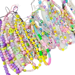 Bijoux de téléphone colorés avec perles en résine, fruits, œil protecteur, cœurs et étoiles