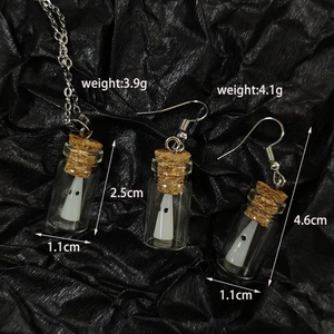 Dimensions détaillées du collier bouteille fantôme lumineux et boucles d'oreilles