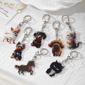 Creative Cute Animal Acrylic Keychain Double-Sided Printed Dog Cat Horse Pendant Keyring For Bags Backpack Accessories