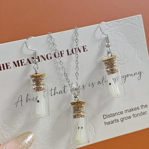 Vue détaillée du pendentif mini bouteille en verre avec fantôme blanc et bouchon