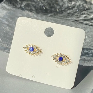 Boucles d'Oreilles Clous Mauvais Œil en Alliage Plaqué Or Vintage Avec Cristal Bleu Et Strass Blancs Bijoux Femme