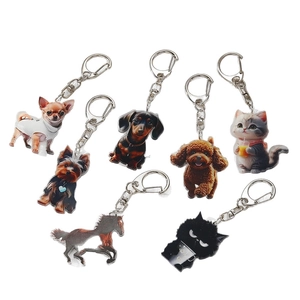 Cute acrylic double-sided animal keychains including dogs, cats, and horse charms