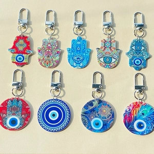 Vintage Malocchio Mano di Fatima Portachiavi in Acrilico Boemo Mandala Dipinto Anello Portachiavi per Donna Uomo Stile Etnico Ciondolo Borsa Gioielli Regalo