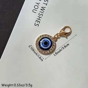 Portachiavi con ciondolo occhio del diavolo blu con strass lucidi e chiusura dorata