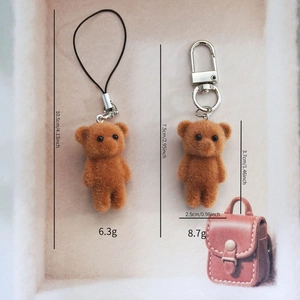 Porte-clés ours en résine floquée avec fermoirs métalliques et cordons mignons