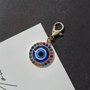 Luxury Alloy Evil Eye Pendant Keychain With Multicolored Rhinestone Gold Lobster Clasp Bag Hanging Ornament Women Jewelry