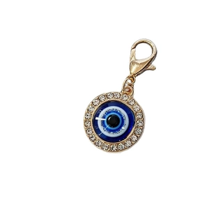 Portachiavi malocchio blu con chiusura a moschettone dorata e strass scintillanti in metallo