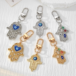 Hamsa Hand Böser Blick Schlüsselanhänger Metall Legierung Strass Fatima Handfläche Tasche Anhänger Gold Silber Türkisches Auge Ethno-Stil
