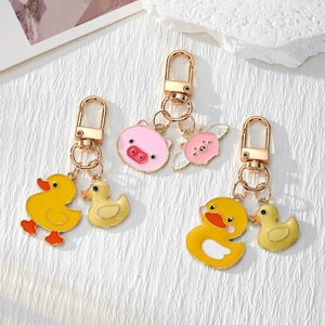 Cartoon Cute Animal Alloy Enamel Keychain Yellow Duck Pink Flying Pig Bag Pendant Charm Christmas Gift For Women Kids