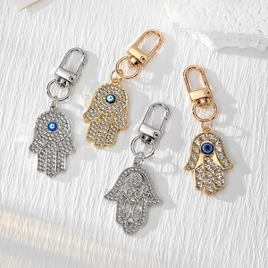 Porte-Clés Main De Fatima Ethnique Vintage En Alliage Strass Pendentif De Sac Mauvais Œil Turc En Métal Or Argent Femme
