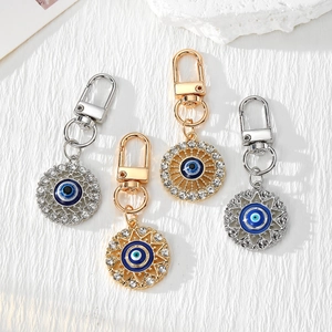 Retro Evil Eye Alloy Keychain For Women Men Rhinestone Nazar Amulet Bag Charm Car Key Ring Ethnic Hollow Pendant Gift
